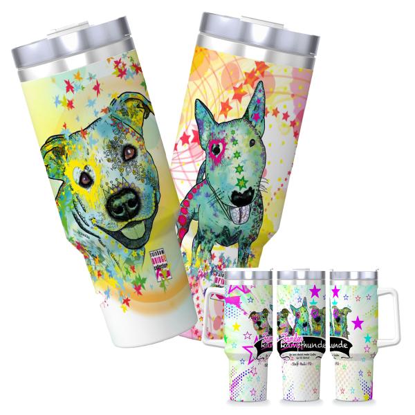 Tumbler mit Lieblingsmotiv von RBC - Edelstahl, Becher, 1L, mit Strohhalm, bunt, Motive in Digitaler Popart